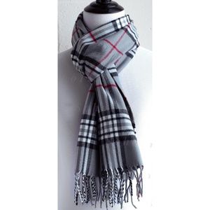 Super Soft  Plaid Scarf - Grey/Black/White/Red